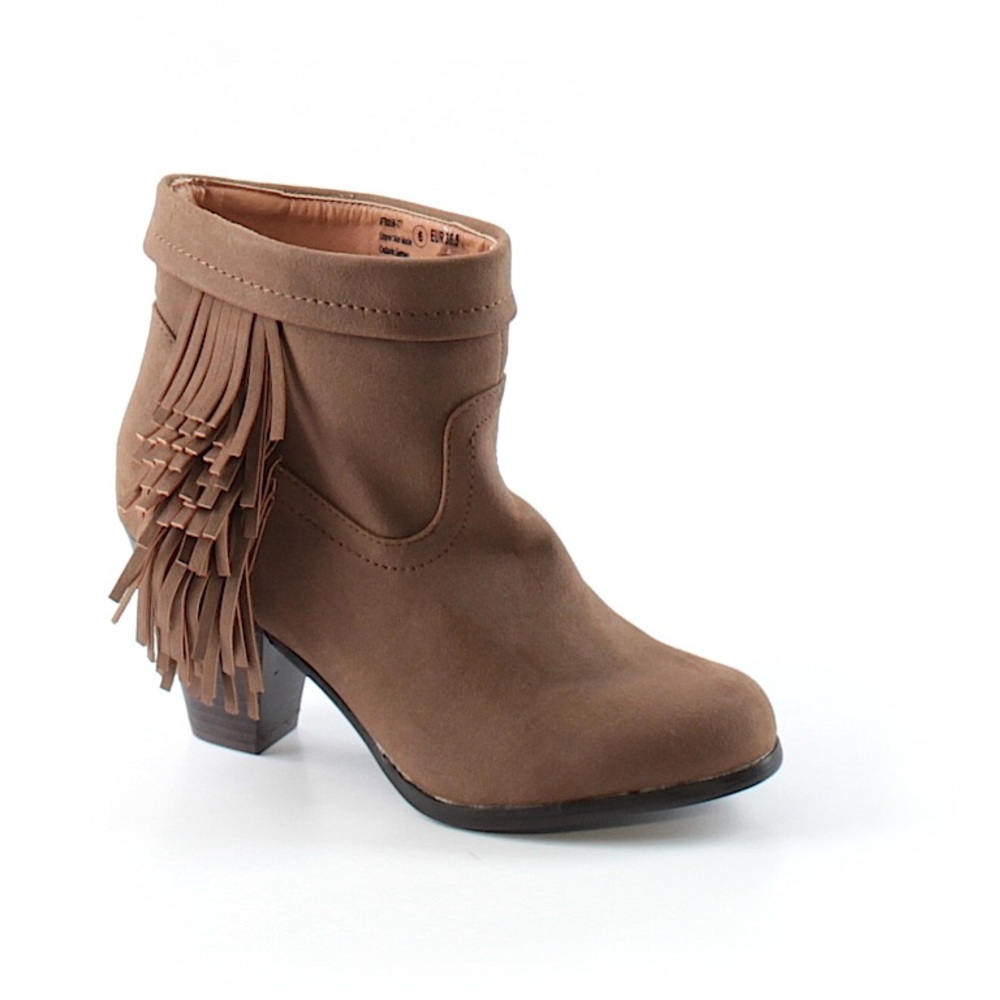 Brown ankle booties with tassel